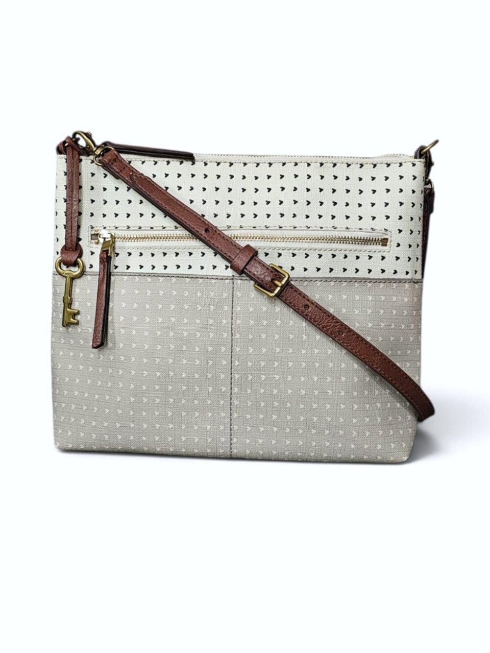 Fossil Fiona Large Two Tone Coated Canvas Y2K Crossbody Shoulder Bag Taupe White